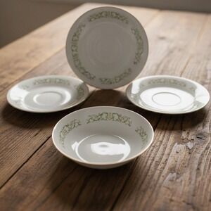 Bell Flower‎ Fine China, Set of 3 Saucers & 1 Cereal Bowl, Porcelain Tableware